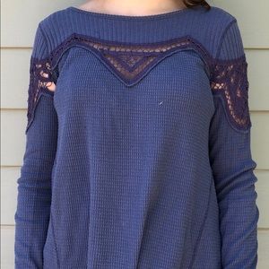 Free People long sleeve lace accent top